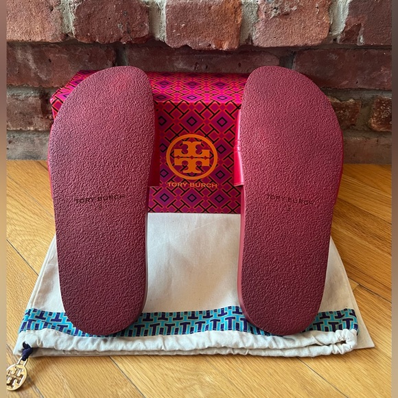 Tory Burch Red Leather Everly Anatomic Cloud Slide Sandals - Picture 6 of 12